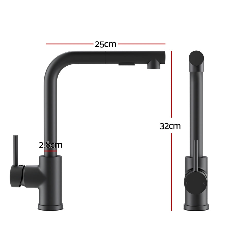 Cefito Kitchen Mixer Tap Pull Out Rectangle 2 Mode Sink Basin Faucet Swivel WELS Black