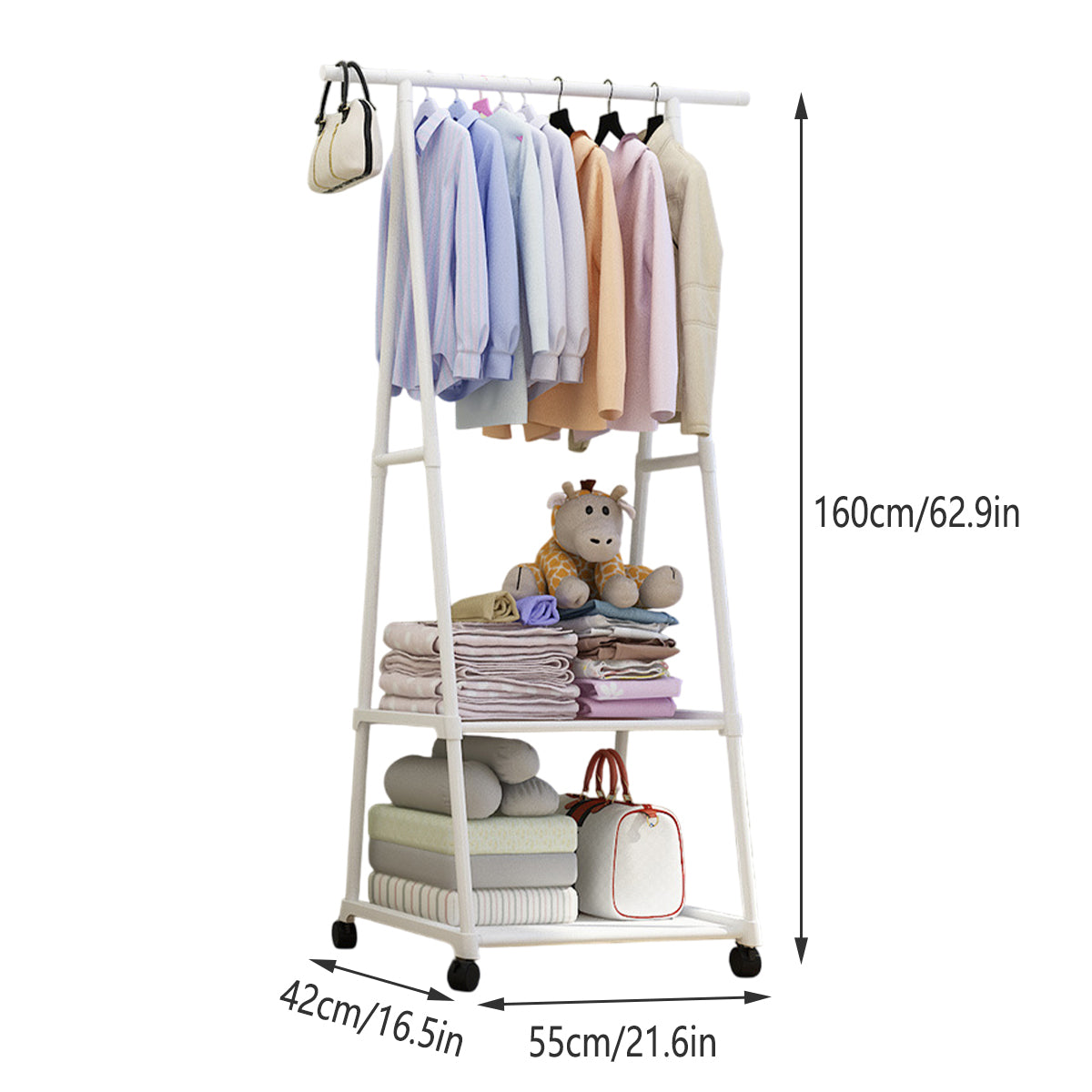 Clothes Drying Rack Floor Standing Coat Hanger V Belt Wheel Style for Bedroom