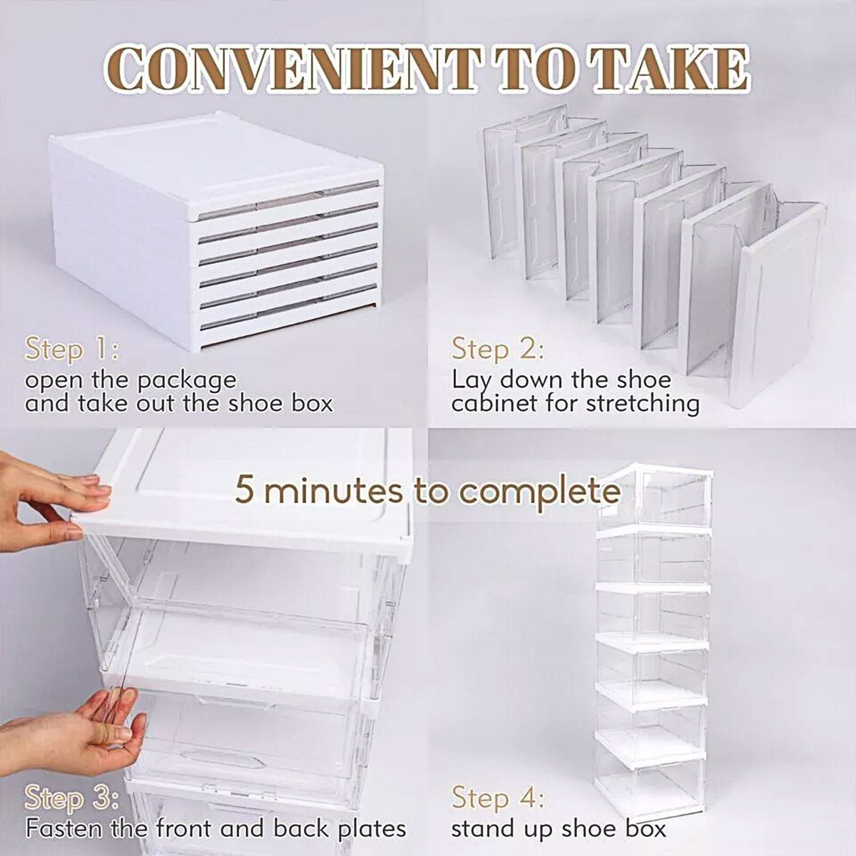 Easy Assemble Shoe Box Foldable Rack 3/6 Layers Storage Transparent Drawers - 3-Tier