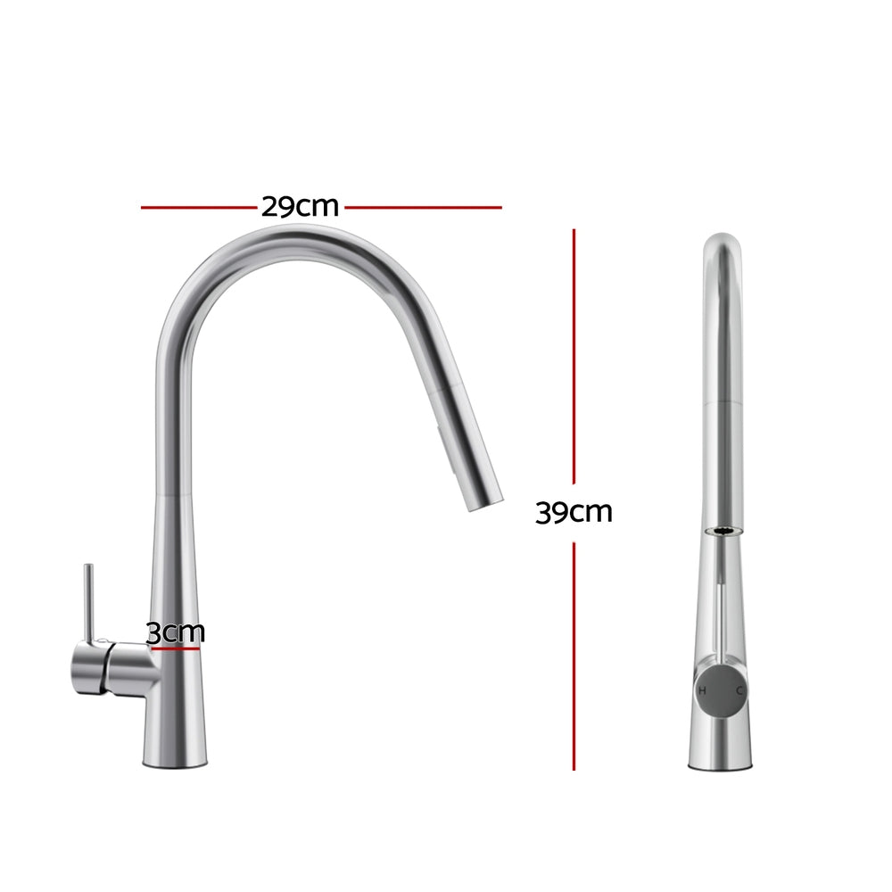 Cefito Kitchen Mixer Tap Pull Out Round 2 Mode Sink Basin Faucet Swivel WELS Chrome