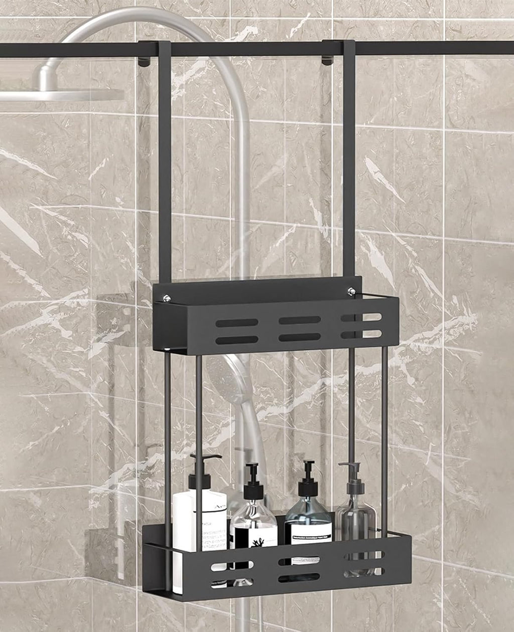 CARLA HOME Over the Door 2-tier Shower Caddy Organizer Shelf with Hooks for Bathroom