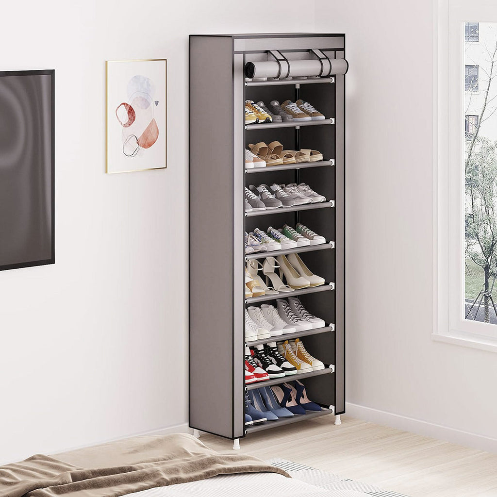 10 Tier Black Shoe Rack Dustproof Organiser Shoe Storage Cabinet for Home Use
